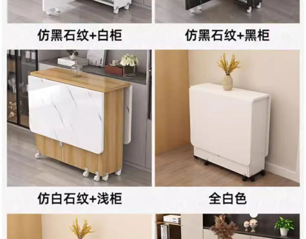 Folding Dining Table for Home Use, Small Apartment, Simple Multi-Functional Mobile Rectangular Dining Table