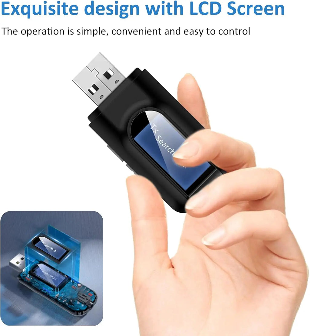 USB Bluetooth 5.0 Audio Transmitter Receiver LCD Display 3.5MM AUX RCA Stereo Wireless Adapter Dongle For PC TV Car Headphones