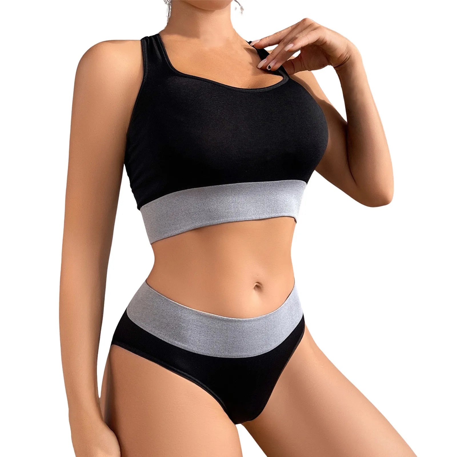 Women Seamless Bra Set Sexy Panties Mid Waist Comfortable Sports Underwear Set Tank Tops Lingerie Female Wire Free Brassiere