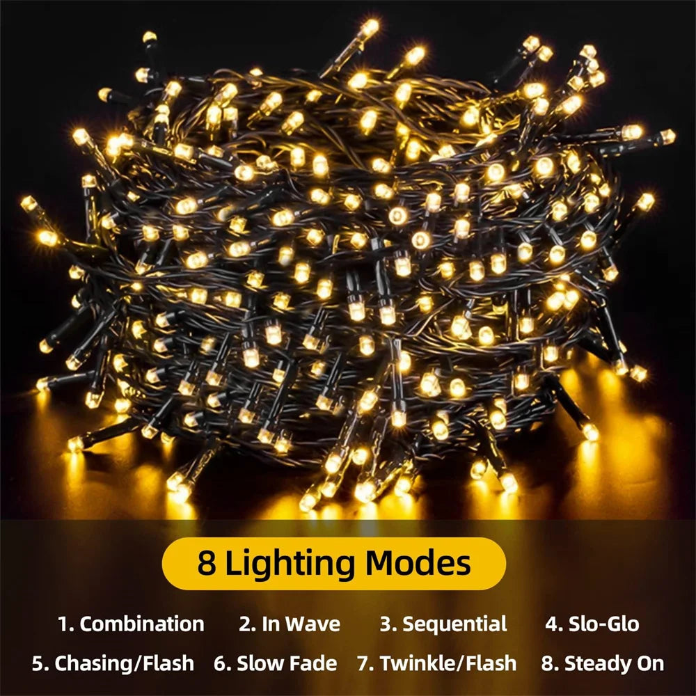 Solar Christmas Lights Solar String Lights Outdoor Waterproof Green Wire with 8 Modes Christmas Tree Lights Garden Lawn Decor