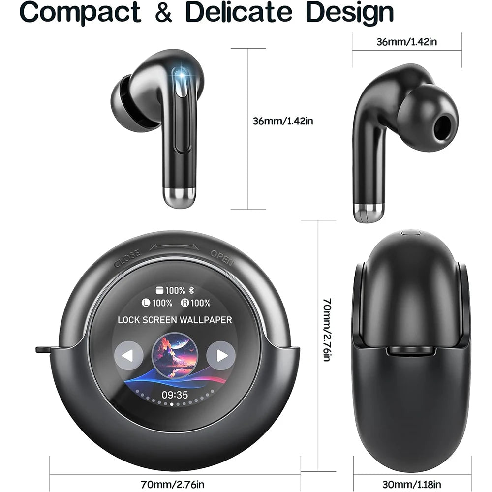Bluetooth 5.4 Earphones Wireless Headphones with Touch Screen 40H Playtime Deep Bass Stereo Ear Buds with Mic IPX7 Waterproof