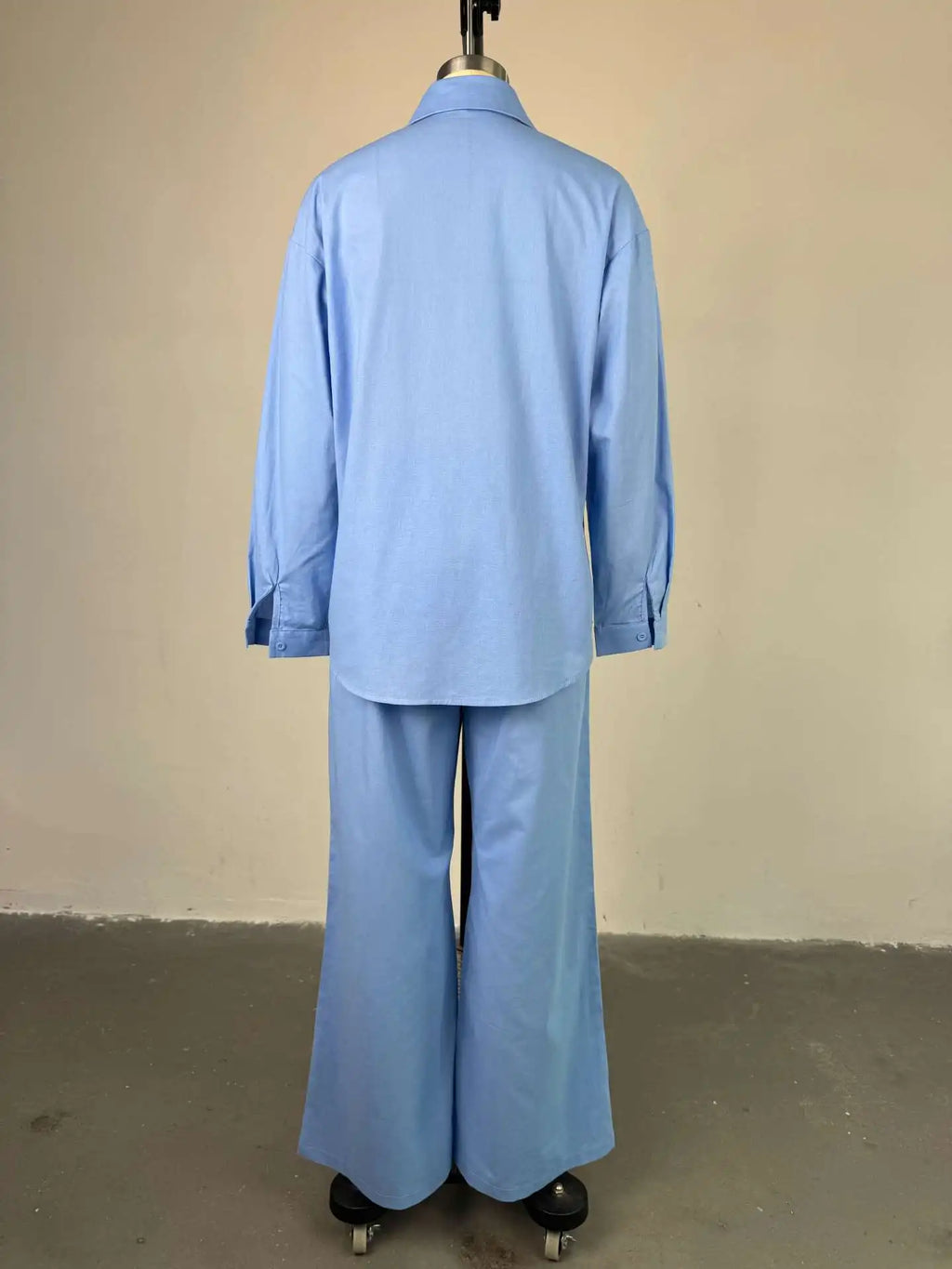 Pant Set Women Two Piece Sets Beaded Turn Down Collar Full Sleeve Shirt Single Breasted Wide Leg Long Pants Elastic Waist 2026