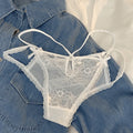 Lingerie Bow Lace Flower Panties Transparent Hollow Lace Mesh Briefs Low Waist Thin Strap Women Underwear Girl
