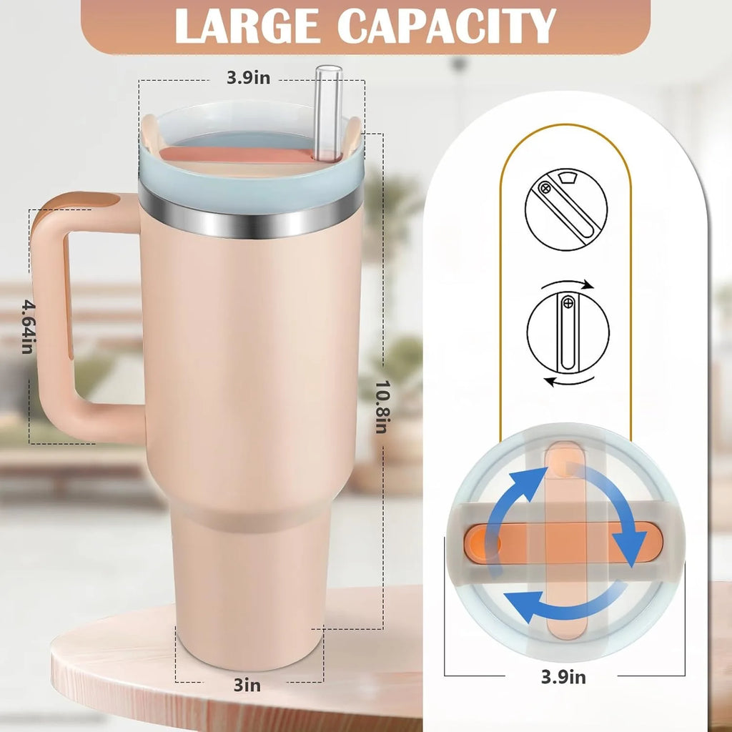 40oz Car Thermal Mug Insulated thermos with Handle Water Bottle 1.18L Stainless Steel Vacuum Drinking Cup for Hot Water