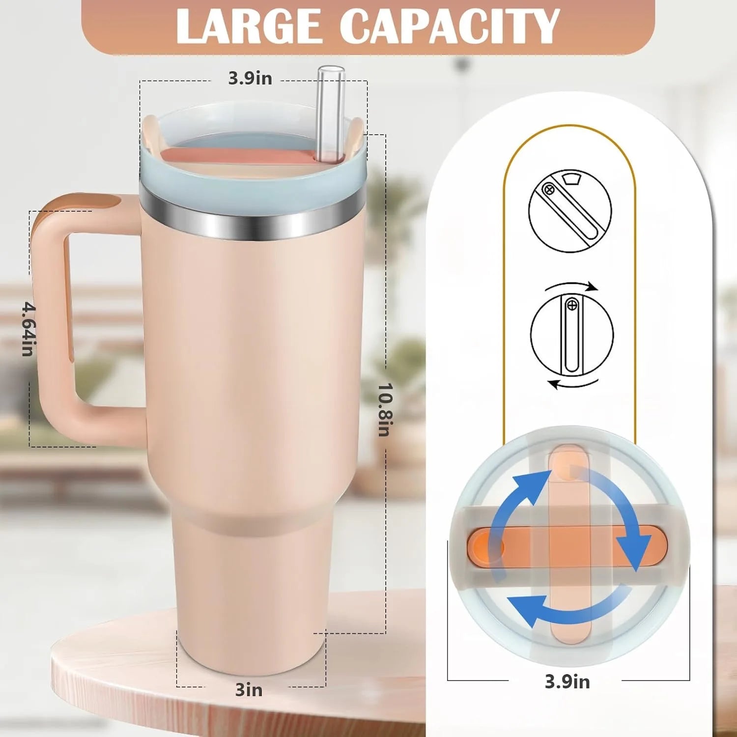 40oz Car Thermal Mug Insulated thermos with Handle Water Bottle 1.18L Stainless Steel Vacuum Drinking Cup for Hot Water