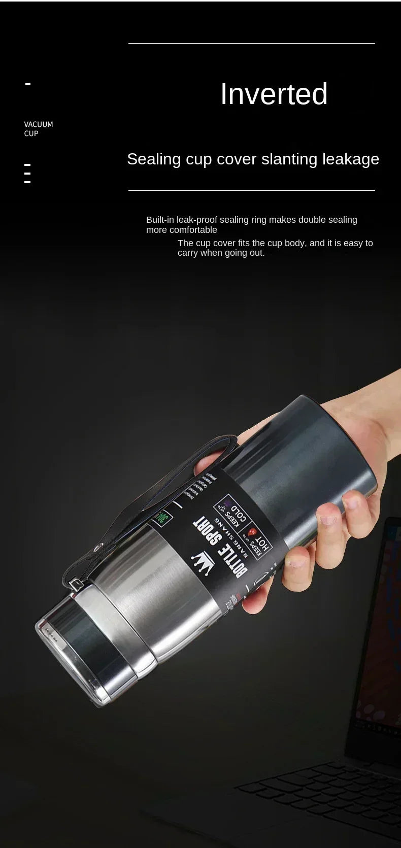 Thermos Bottle 1L Thermal Water Bottle Stainless Steel Insulated Cup Gradient Color Lid Strap Travel Outdoor Sports Wholesale