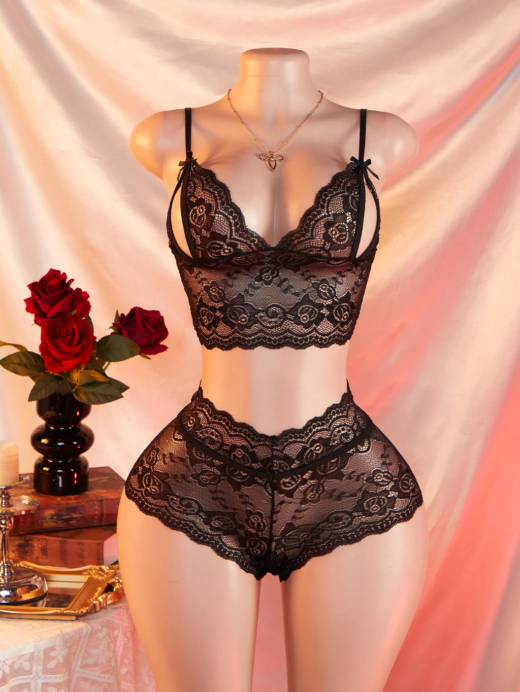 Women's open Bra Briefs Set Sexy Beauty blue Tops Lace Push-up Bras and Panty Sets Wire Free Lingerie Solid Intimates Underwear