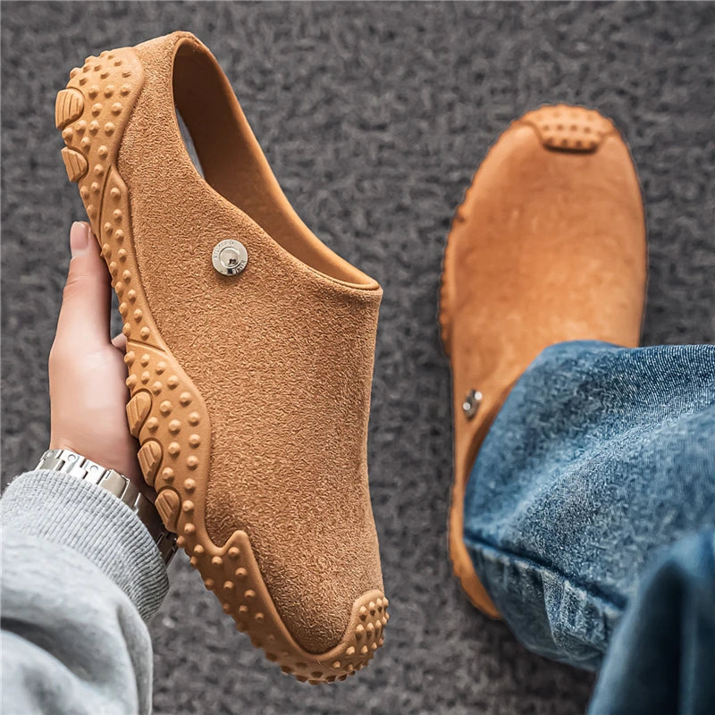 Fashion Slippers for Men Closed-toe Suede Slip Ons Shoes 2026 New Design Mens Casual Flats Loafers Comfortable Walking Shoes