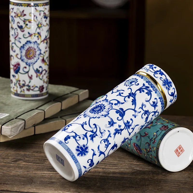500ML Double-layer Ceramic Cups Enamel Thermos for Tea High-temperature Home Office Resistant Cups with Lids Portable Travel Mug