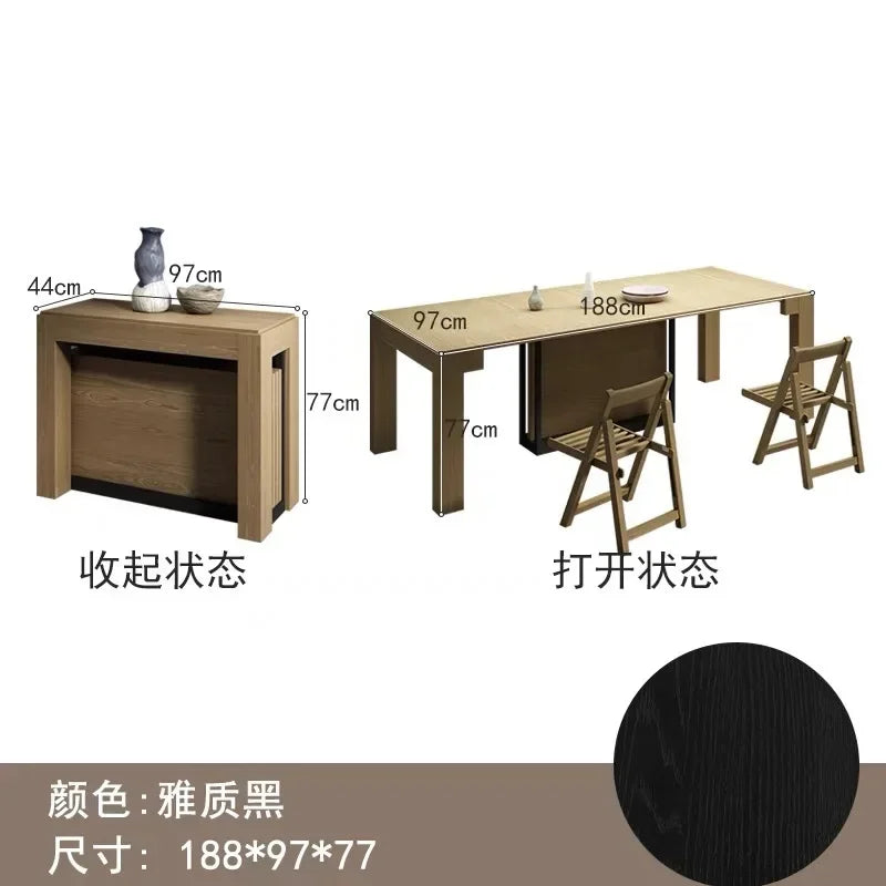 Solid Wood Folding Dining Table, Retractable, Nordic, Rectangular Foldable, Household, Apartment Invisible Dining Customizable