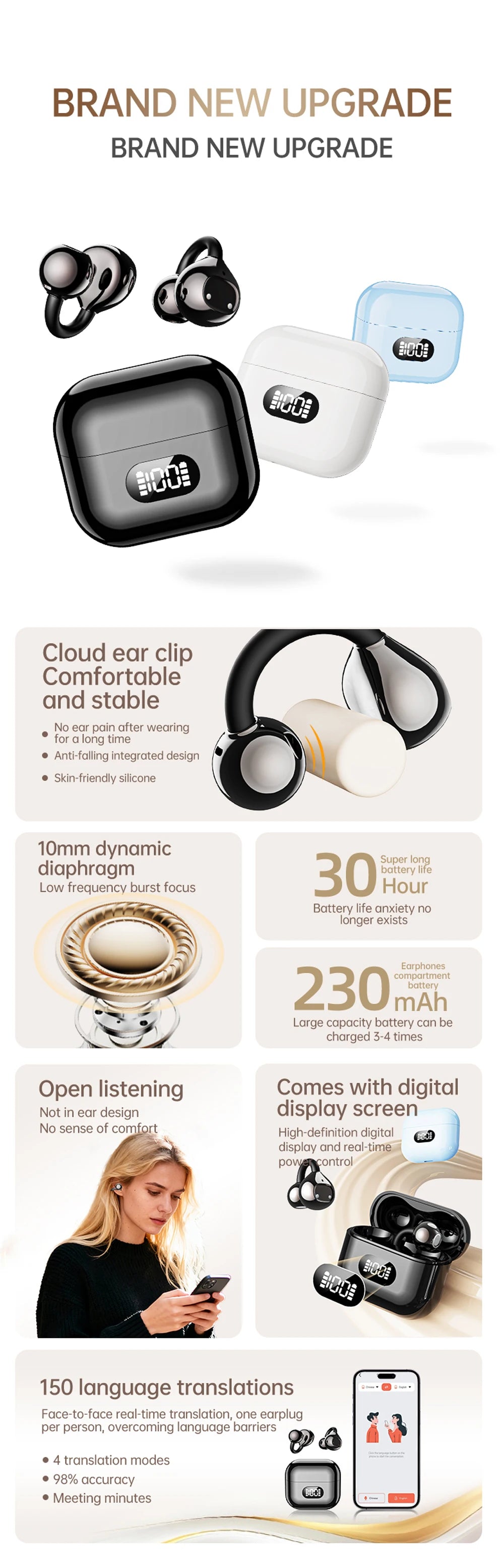 Earphone with Bluetooth 6.0 version X62 - Open-air wireless headphones for sports, commuting, low latency, high fidelity
