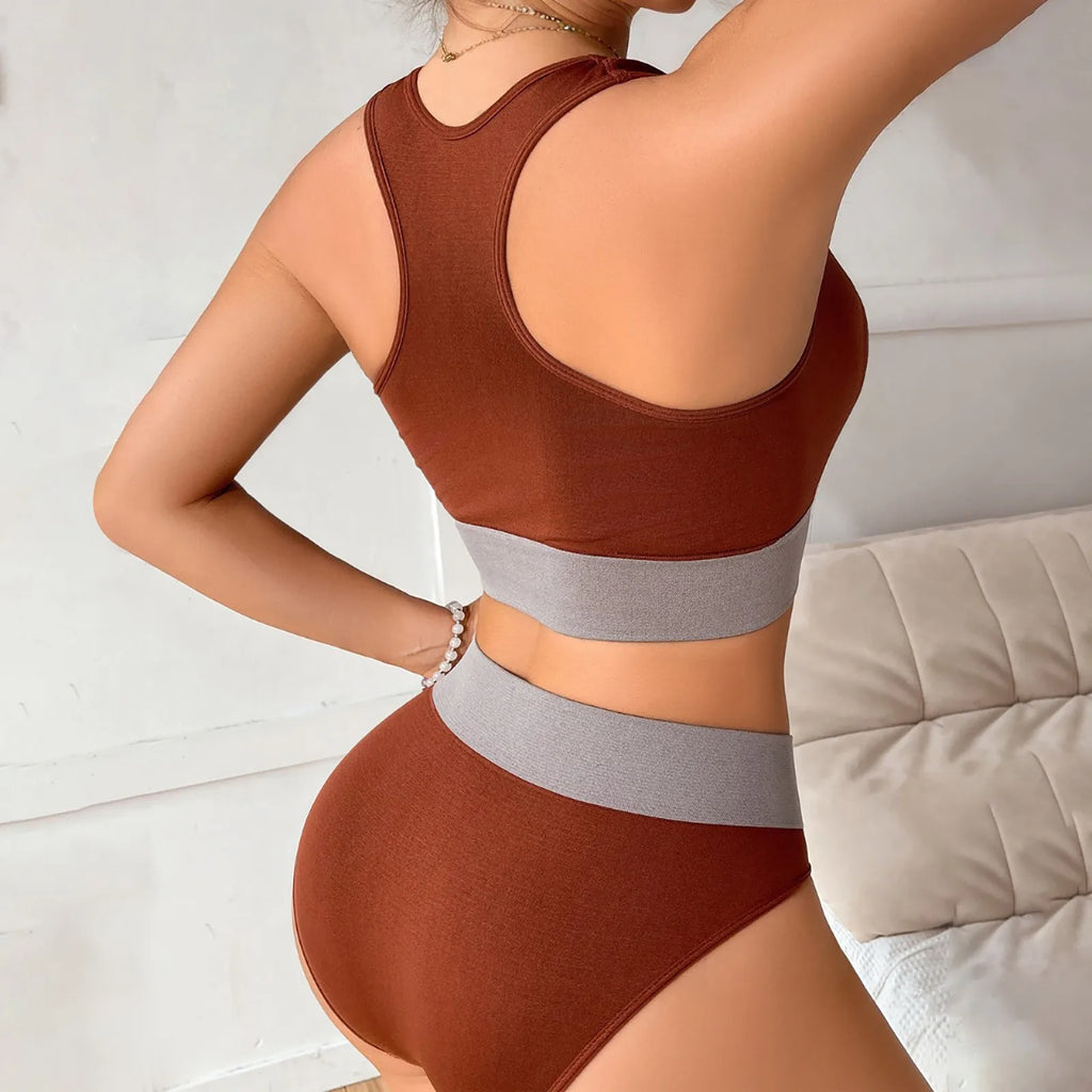 Women Seamless Bra Set Sexy Panties Mid Waist Comfortable Sports Underwear Set Tank Tops Lingerie Female Wire Free Brassiere