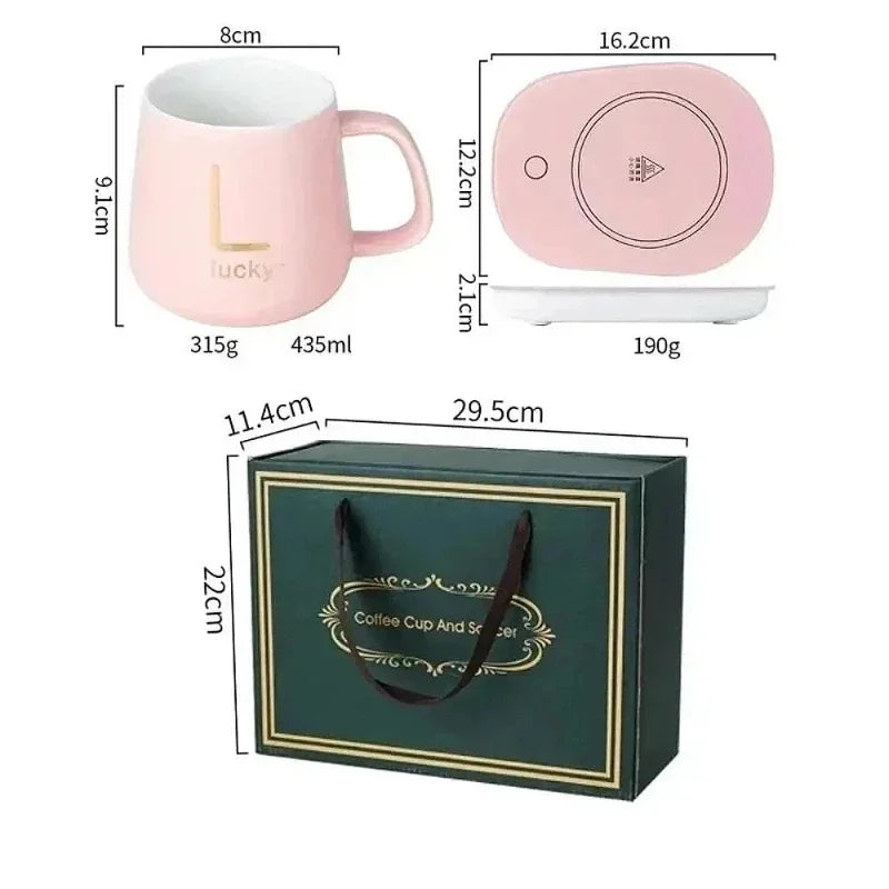 Portable USB Rechargeable Heating Cup 55℃ Thermal Ceramic Mug with Stainless Steel Spoon Gift Set for Travel Office Gift