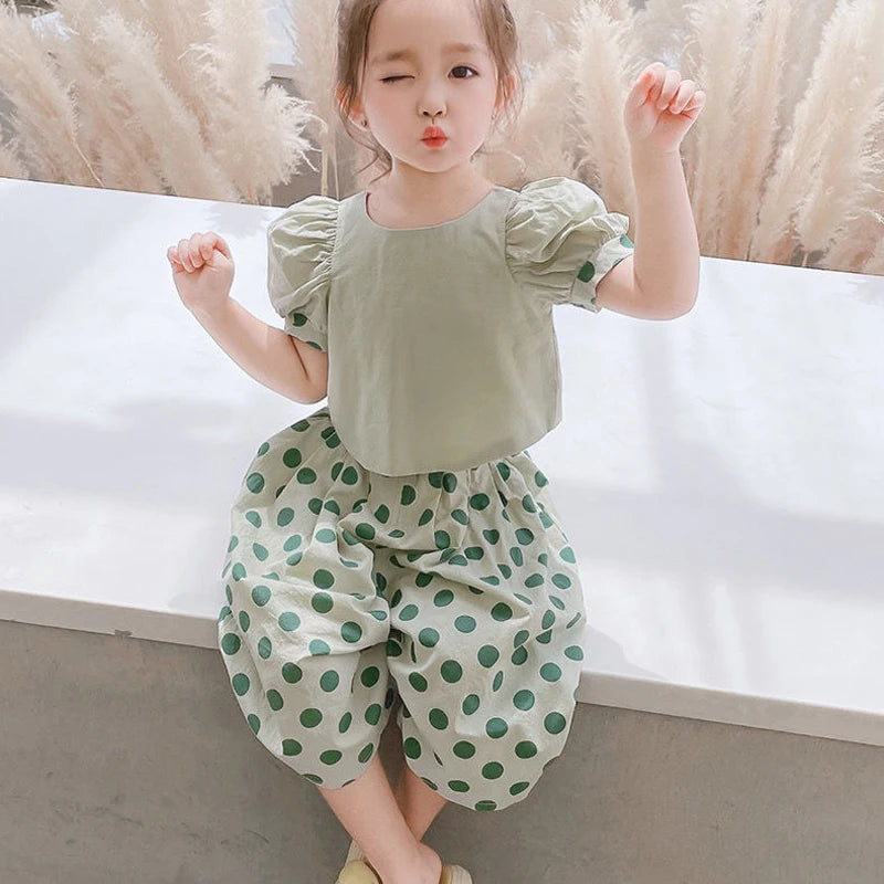 Summer Girls' Clothing Sets Fashionable Personality Backless Short Sleeves + Loose Cropped Pants Baby Kids Children Clothes Suit