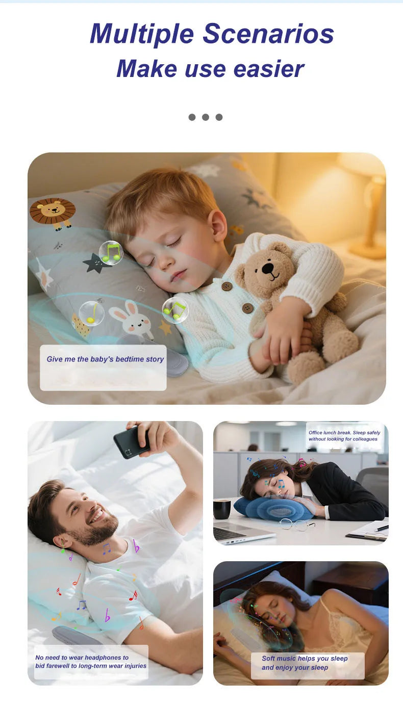 Bluetooth 5.4 Under Pillow Speaker Bone Conduction Speaker Noise Reduction Stereo Music Player with TF Card Slot Timed Shutdown