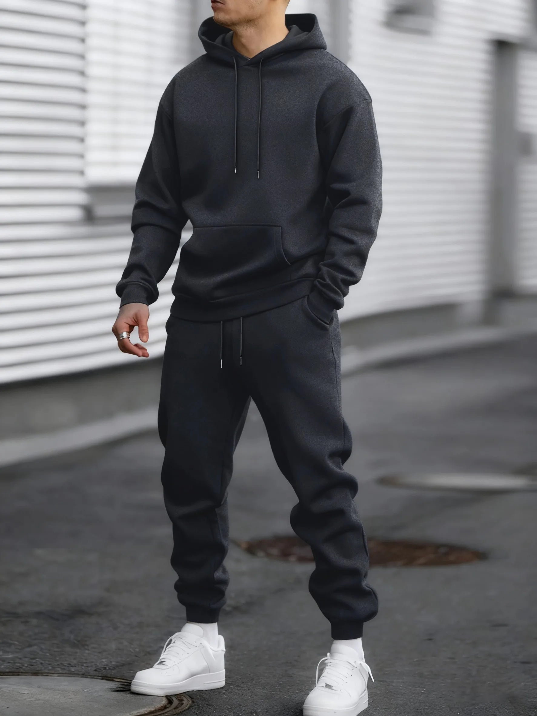 Jogging Solid New In Men's Set Streetwear All-Match Casual Hoodie Sweatpant Suit Fleece Loose Clothes Autumn Sport Long Pants