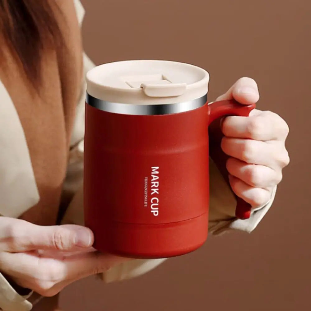 Double-layer Thermal Coffee Mug Anti-scalding Stainless Steel Thermal Cup with Stirring Spoon Large Capacity Insulated Water Cup