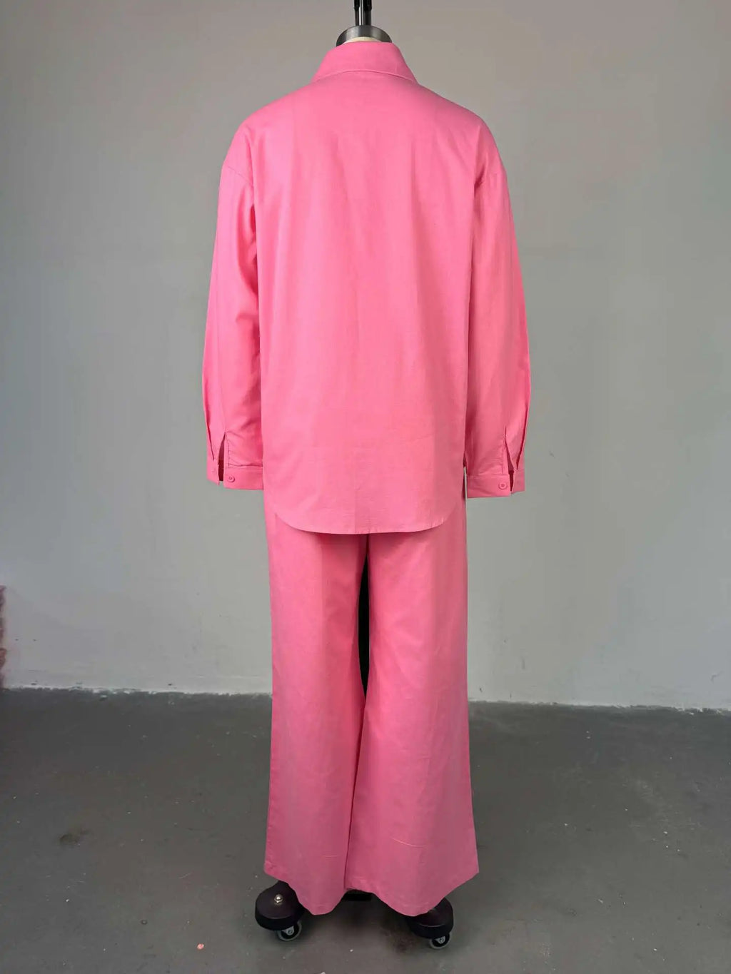 Pant Set Women Two Piece Sets Beaded Turn Down Collar Full Sleeve Shirt Single Breasted Wide Leg Long Pants Elastic Waist 2026