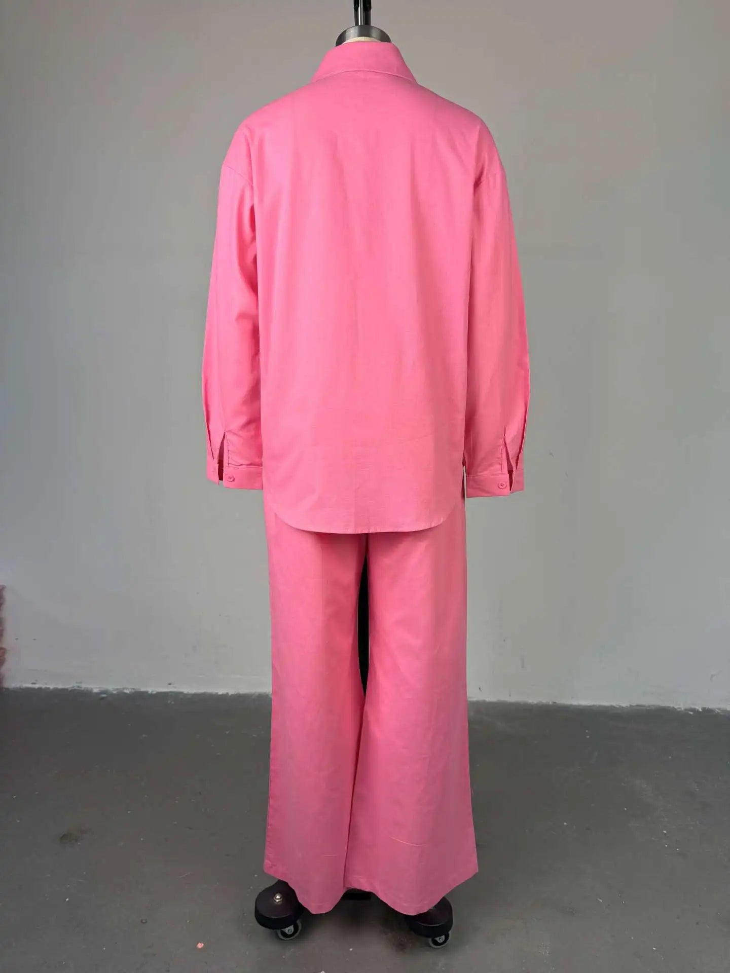 Pant Set Women Two Piece Sets Beaded Turn Down Collar Full Sleeve Shirt Single Breasted Wide Leg Long Pants Elastic Waist 2026