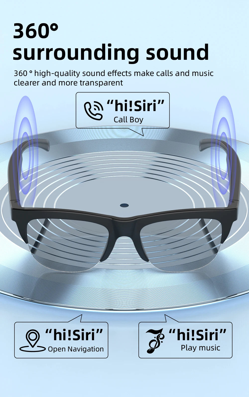 Sunglasses Glasses New Smart Bluetooth V5.3 Hands Free Calling Audio Outdoor Sports Headphones For Blue Light Blocking