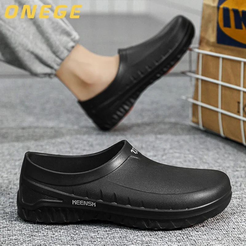 A Pair of Summer Men's Toe-Toe Shoes, Wear-Resistant, Non-Slip Work Shoes, Waterproof and Oil-Proof, Special for Hotels, Durable, Kitchen, Canteen, Chef