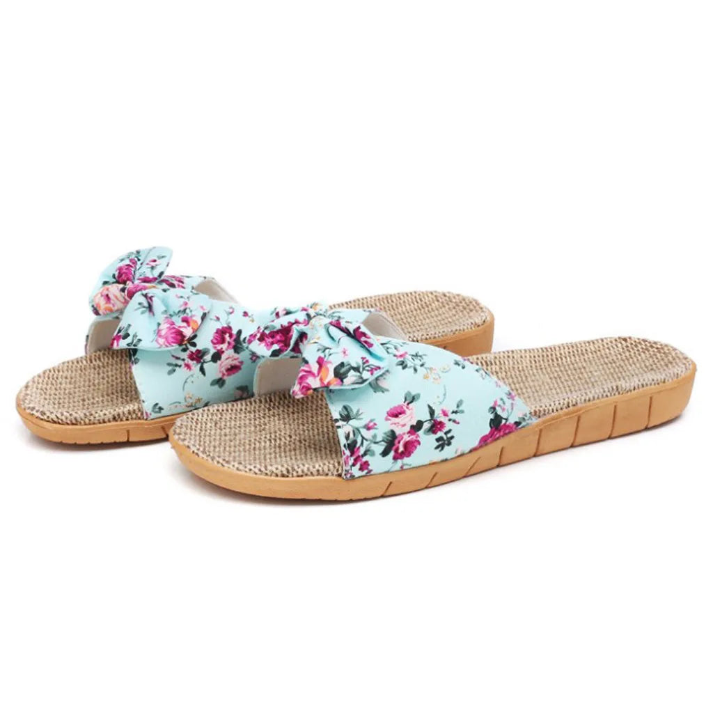 Shoes For Woman Sandalias Mujer Women Female Bowknot Flax Linen Flip Flops Beach Shoes Sandals Slipper Chaussures Femme
