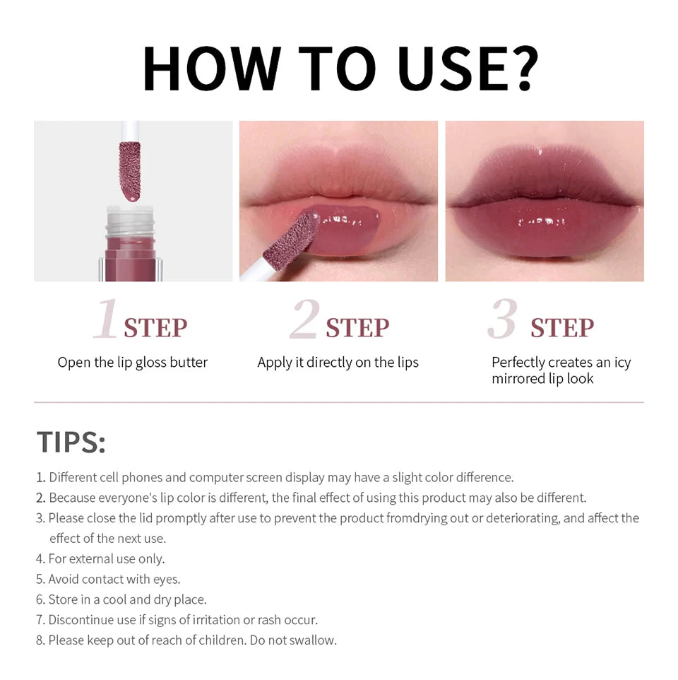 Lakerain Lip Gloss Butter  Long Lasting Non-stick  Beauty Waterproof Lip Stain Makeup Plumping Hydrating Lip Gloss Cosmetics