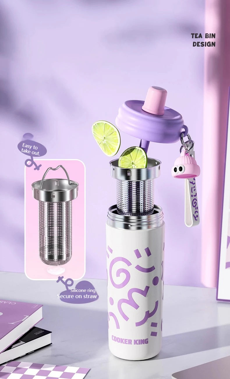 COOKER KinG Thermos Water Bottles Stainless Steel Thermal Straw Cup Tumbler Keep Cold and Hot Travel Mug Home Office Drinkware