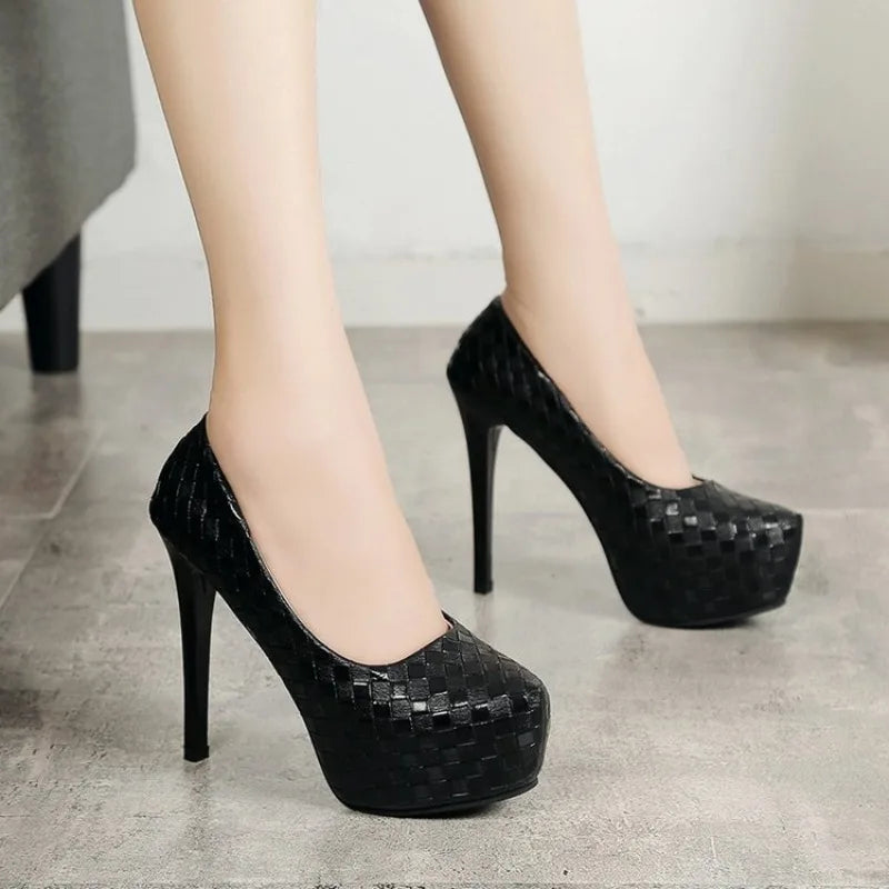 Versatile Waterproof High-Heeled Shoes Women's Spring 2026 New Style Black Thin-Heeled Single Shoes Polyurethane Sole Rubber Upp