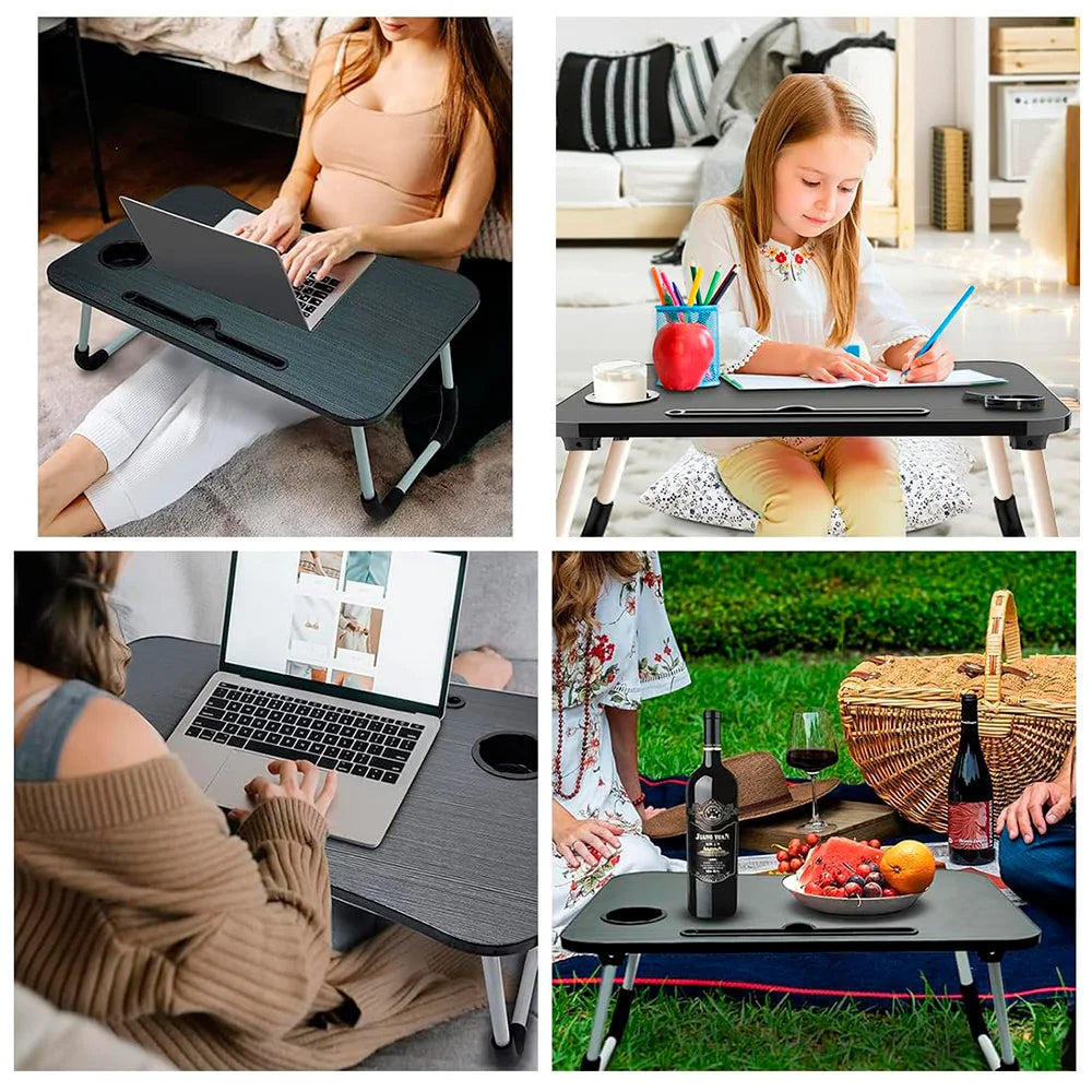 Folding Laptop Desk for Bed Sofa Laptop Bed Tray Table Desk Portable Lap Desk With tablet slot and cup holder Table support