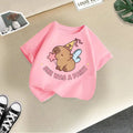 Summer New Girls' T-shirt, Short-sleeved, Children's Round Neck, Loose, Cute and Stylish, Capybara Print Casual Top Kids Modal