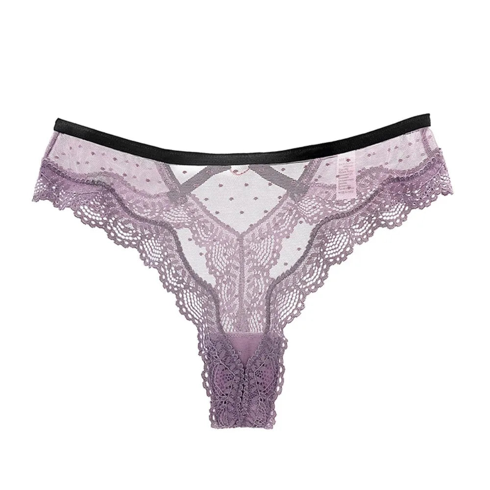 Lingerie Low Waist Lace Panties Thong Hollow Out Underwear for Women Transparent Dots Mesh Lace Briefs Girl
