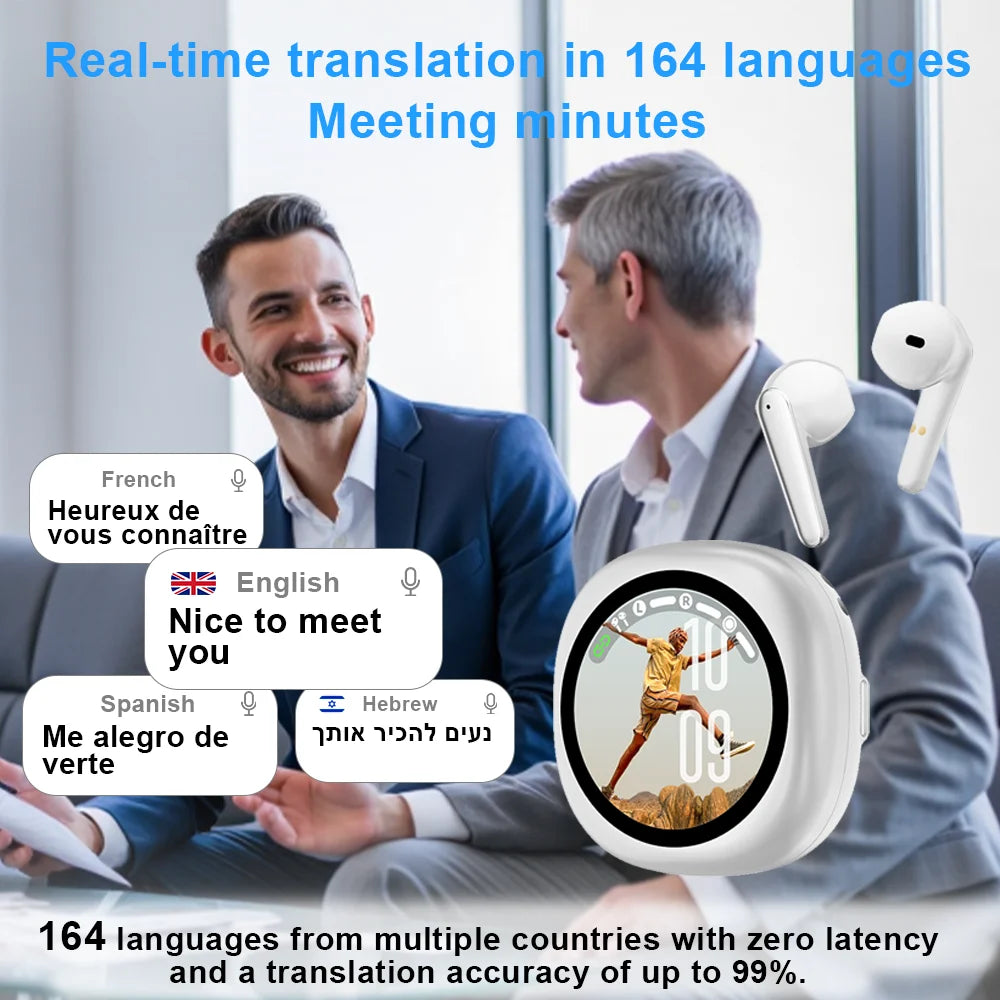 Wireless Bluetooth Translation Headphones with Touch Screen ANC ENC Noise Cancellation 164 Languages Translator Lifetime Free