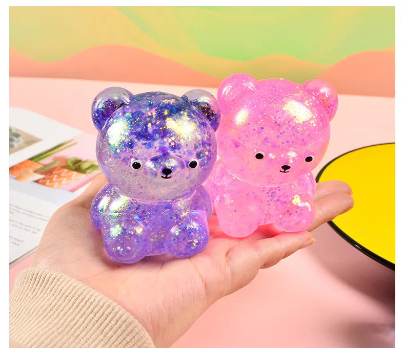 Fidget Bear Toy Squishys Glitter Gummy Bear Needoh Small Cute Animal Anti Stress Fidget Splat Decompressions Vent Squeeze Toy