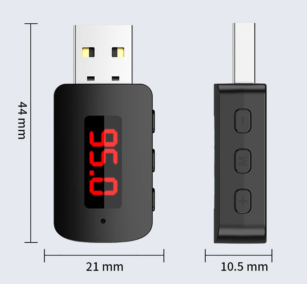 USB Bluetooth 5.3 5.4 Adapter USB Dongle Wireless Music Audio Receiver Transmitter Handsfree Call With Mic LED Display For Car