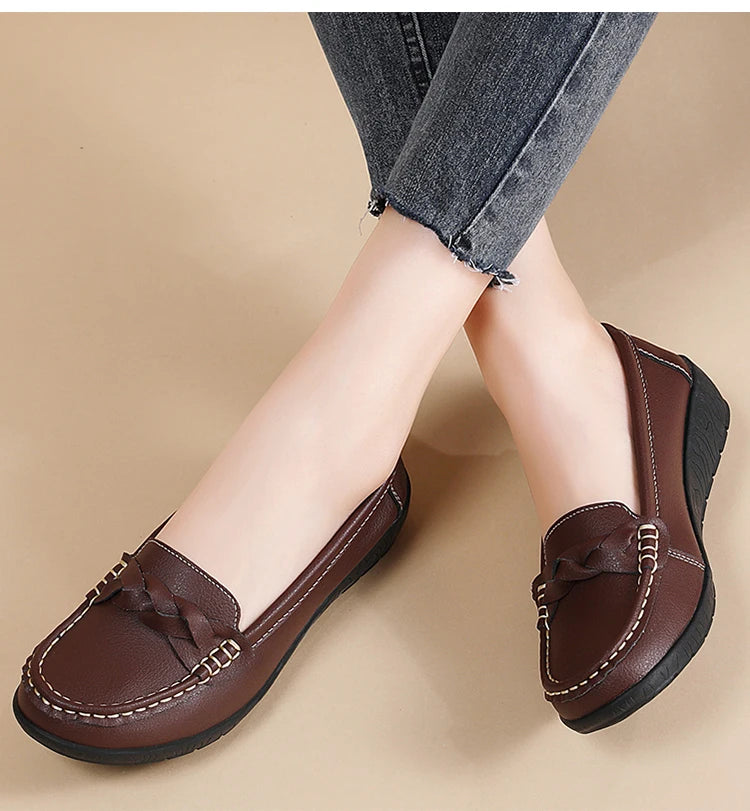 Shoes Women 2025 New Loafers Slip On Flats Leather Shoes Woman Comfortable Flat Shoes Women White Zapatos Mujer Women's Footwear