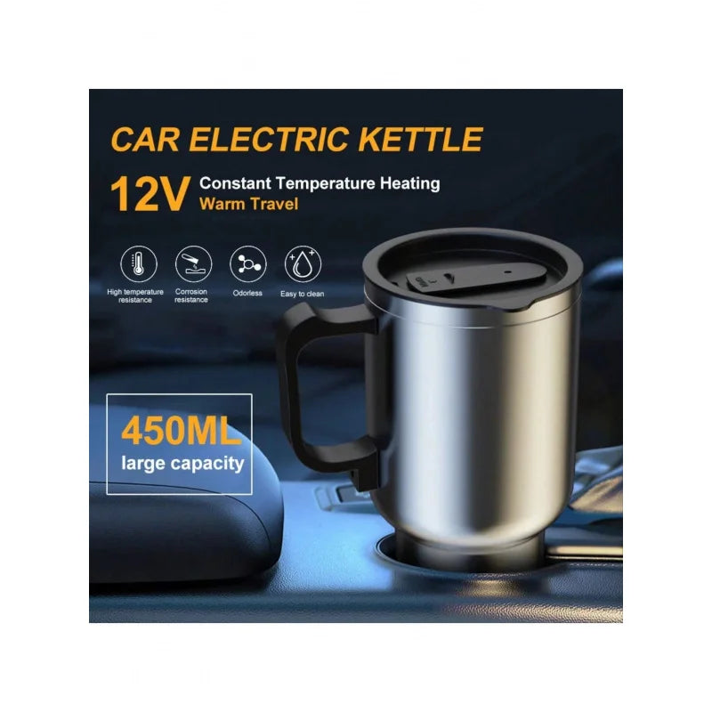 Car Electric Heating Cup 12V Stainless Steel Thermos 450ml USB Heated Mug For Outdoor Travel Camping Coffee Tea Warm Accssories