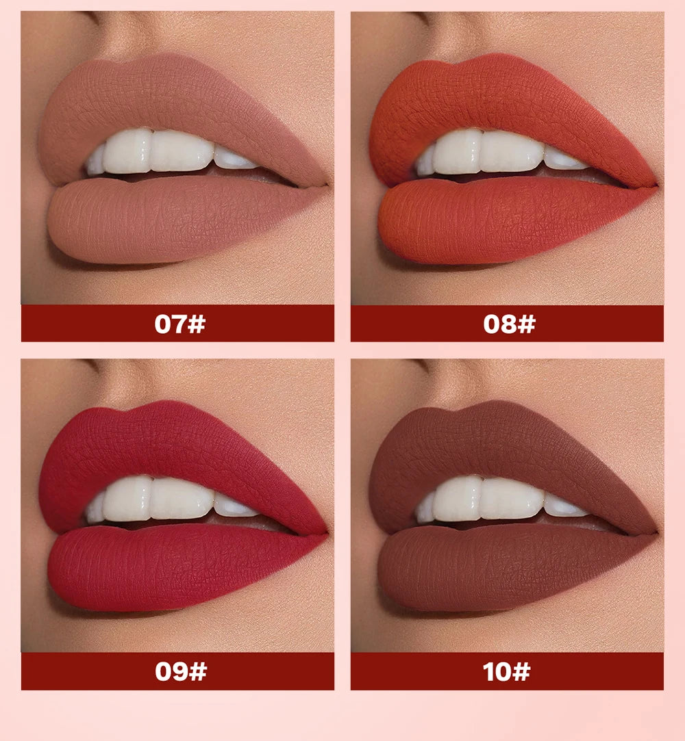 QIBESTNatural Velvet Matte Lipstick Long-lasting 10 Color Lip Stain Lightweight Moisturizing Lip Balm Women Makeup New Lip Tint