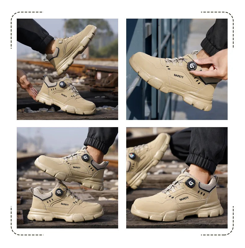 Men Shoes Safety Work Shoes Anti-smash Anti-puncture Safety Steel Toe Shoes High-cut Waterproof Anti-slip Light Soft Ankle Boots