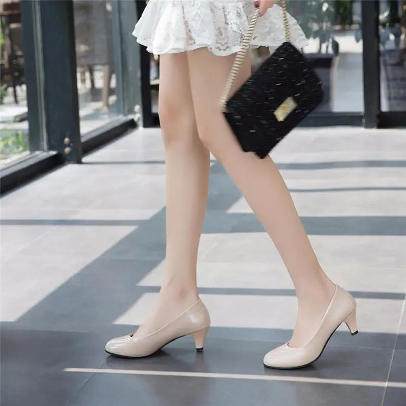 Women's Low Heeled Shoes with Pointed Toes and Shallow Mouth Seasonal Single Shoes Fashionable Thick Heeled Ladies Work Shoes