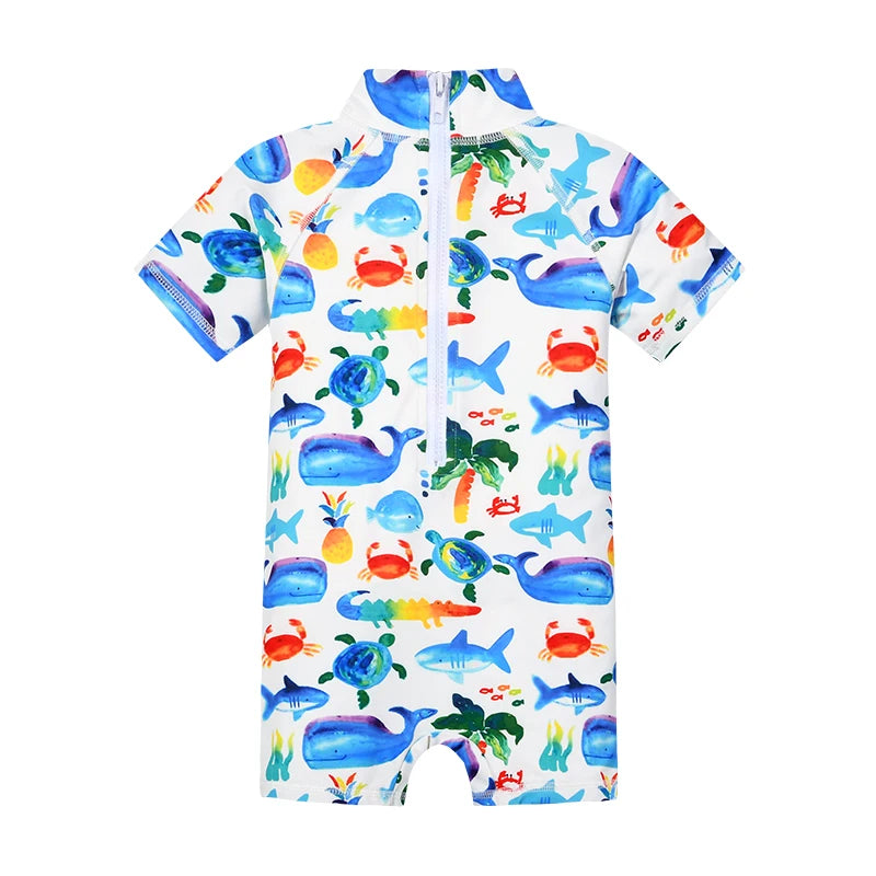 Summer Baby boy Short Sleeved Swimwear Sunscreen High Elasticity Cartoon Printing Cute And Cool Out Doors Swimming Pool  Parti