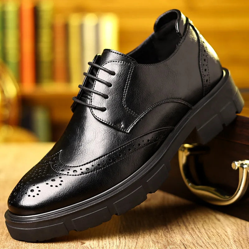5 8 10cm Heel Leather Shoes for Men Spring Autumn Designer Fashion Casual Platform Shoes Man Increase Black Wedding Shoes Man