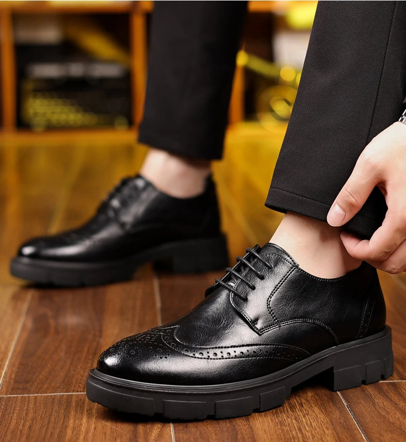 5 8 10cm Heel Leather Shoes for Men Spring Autumn Designer Fashion Casual Platform Shoes Man Increase Black Wedding Shoes Man