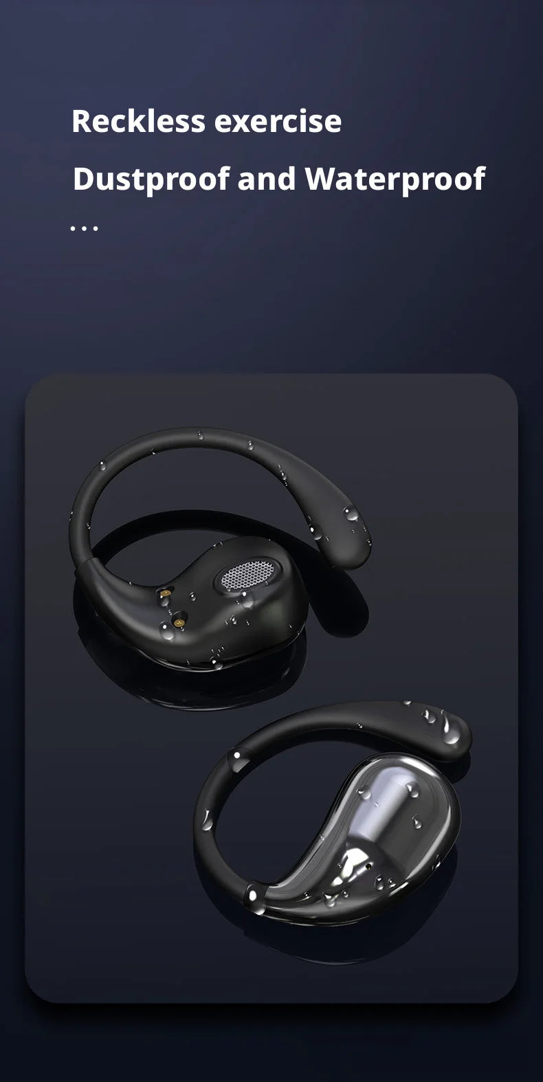 Bluetooth 5.4 Ear Hook Wireless Earphones TWS HiFi Stereo, Waterproof LED Display, Long Standby Touch Control Earbuds for Sports