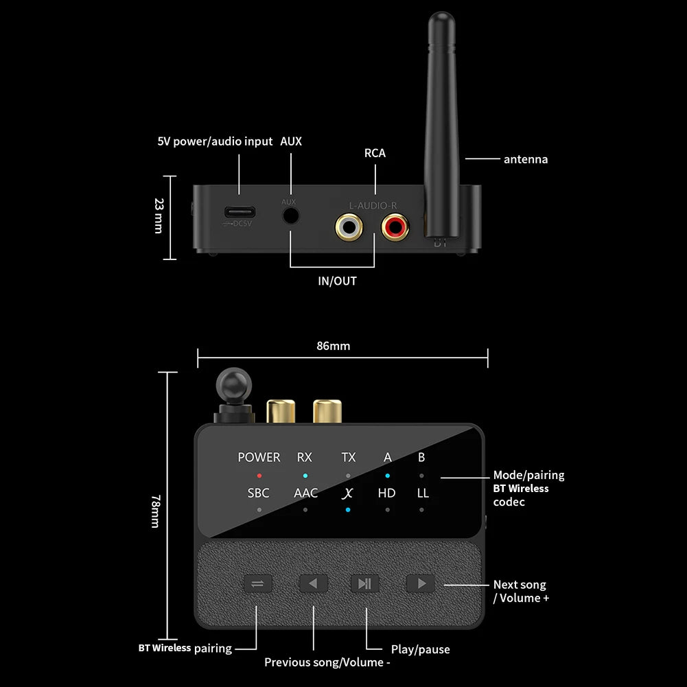 Bluetooth-Compatible 5.3 Wireless Stereo Receiver Transmitter 3.5mm AUX/RCA 2 In 1 Wireless Audio Dongle for Speaker TV PC