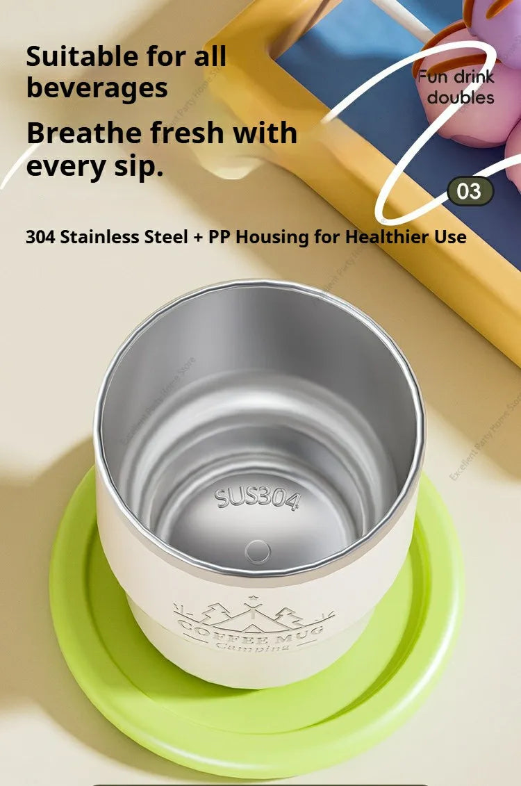 400ML Stainless Steel Thermal Cup Office Coffee Mug Double Layer Insulated Water Cup Portable Keeps Cold and Heat Thermal Mug
