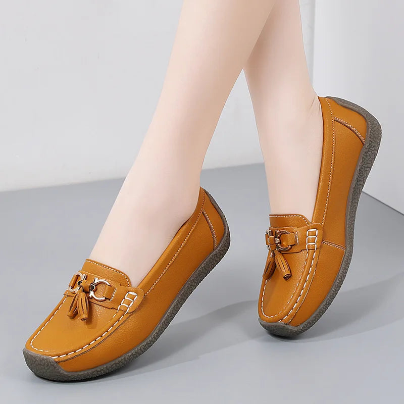 Women's Comfortable Loafers – Soft Sole Flat Shoes with Metal Buckle for Casual Daily Wear and Office Use zapatos para mujer