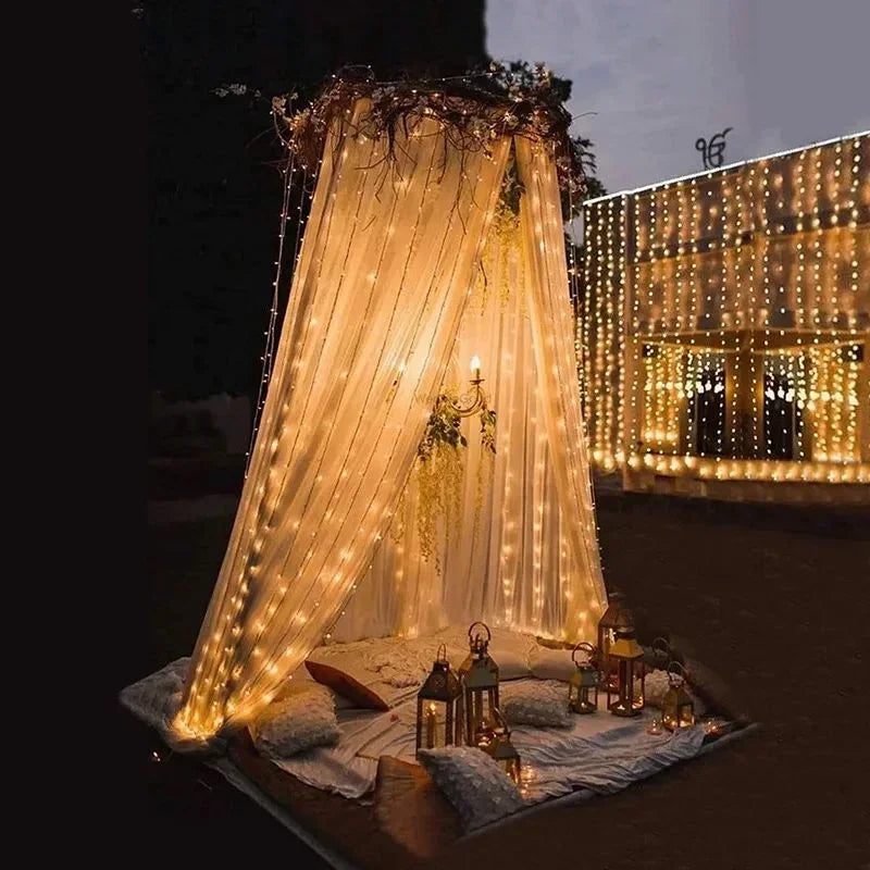 600/300/200/100LED Solar Curtain Lights Outdoor Fairy Lights LED Lights Christmas Wedding Decorations String Lights Garden Decor