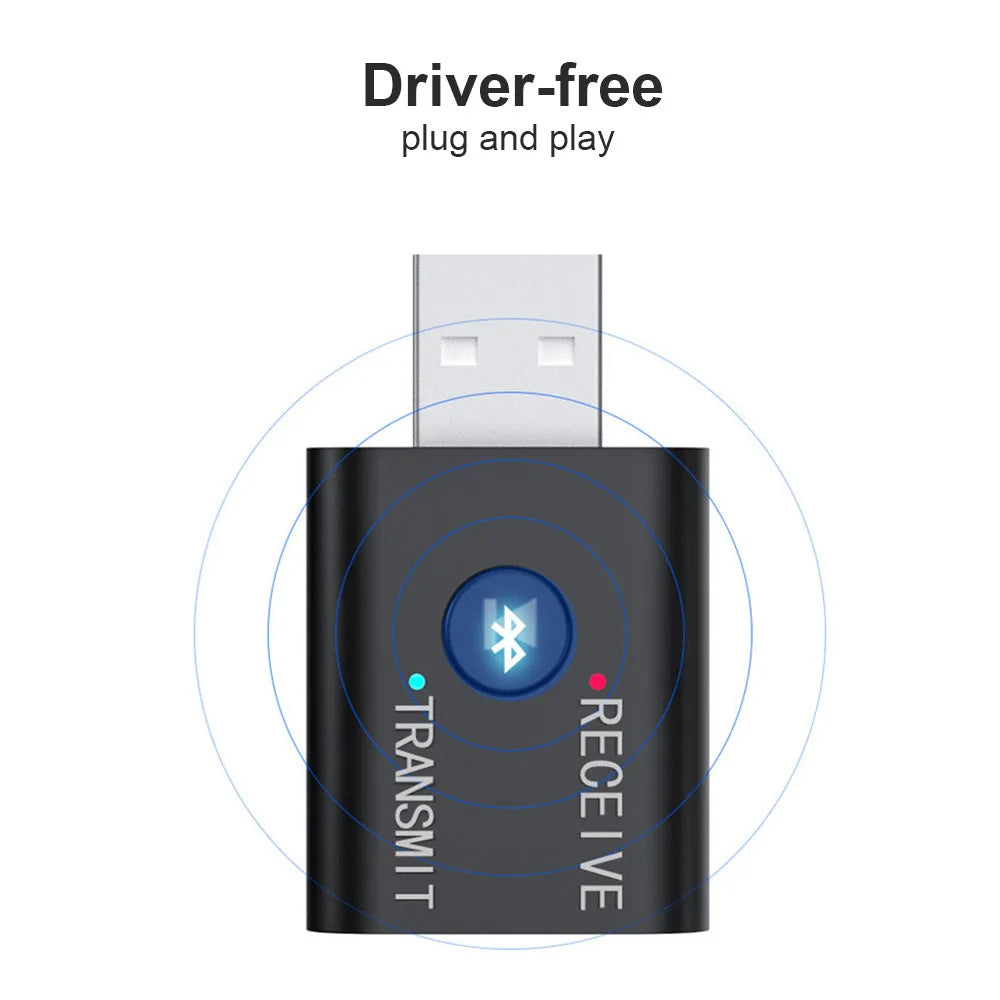 Wireless Bluetooth-Compatible 5.0 2-in-1 USB Audio Receiver Transmitter Double 3.5mm Jack Audio Dongle Adapter for Car Laptop TV