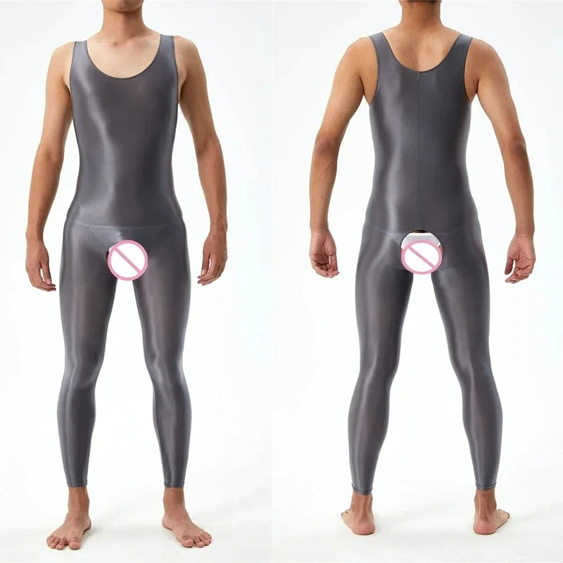 Lingerie Men Jumpsuits Bodystocking Crotchless See Through Gay Bodysuits Naughty Sleeveless Sheer Seamless Nightwear Bodywear